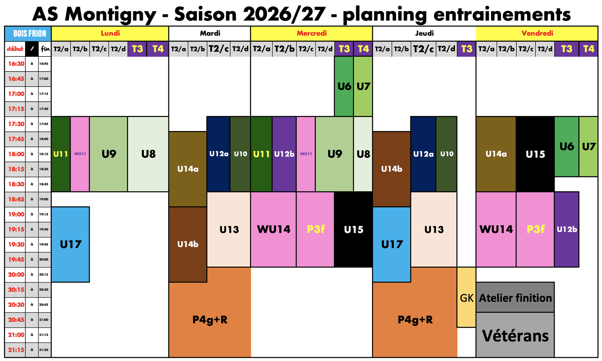 Planning entrainements 2026-27